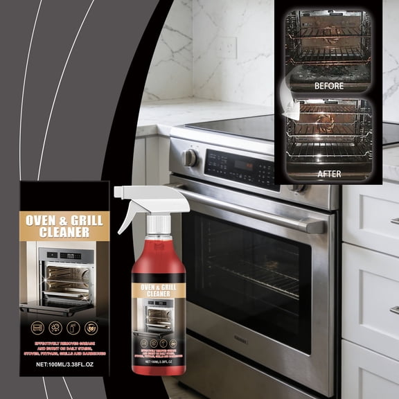 Linnome Oven Cleaner Spray Powerful Foaming Action Cuts Through Stubborn Grease Burnt On Food for Racks Interior Glass Door Easy Wipe Formula Kitchen