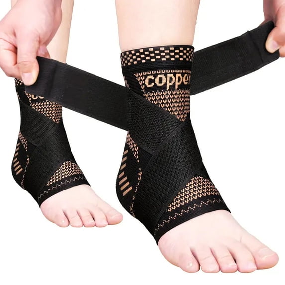 Linnome Pack of 1 Copper Ankle Brace,Support for Women & Men (Pair),Ankle Compression Sleeve Socks for Plantar Fasciitis,Sprained Ankle,Achilles Tendonitis,Pain Relief,Sports,Ankle Recovery