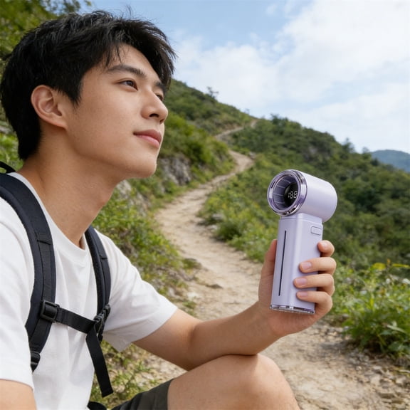 Linnome Portable Handheld Fan Powerful Mini Fan with Water Mist Humidifier 5000mAh Rechargeable for Travel Outdoor Camping Home Makeup Purple