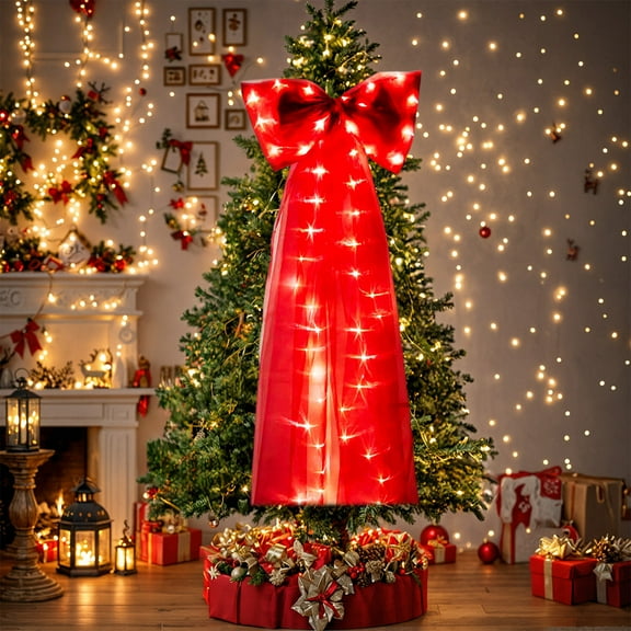 Linnome Premium Mesh Christmas Bow Decor, Oversized Luminous Bow for Elegant Holiday Party Decoration