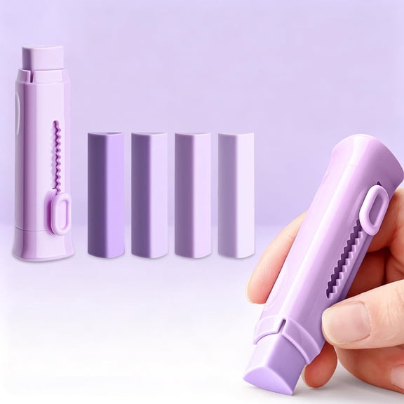 Linnome Retractable Triangular Push Eraser Mess Free Rubber Eraser With Extra Refills for Homework Drawing Exam