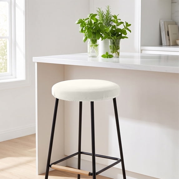 Linnome Round Bar Stool Seat Cover, Elastic Textured Linen Fabric Slipcover, Detachable Washable Protector for Swivel Rolling Salon Vanity Stool Cushion