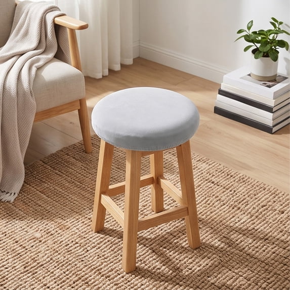 Linnome Round Bar Stool Seat Cover, Elastic Textured Linen Fabric Slipcover, Detachable Washable Protector for Swivel Rolling Salon Vanity Stool Cushion