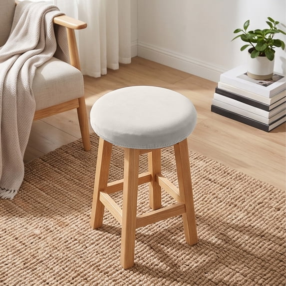 Linnome Round Bar Stool Seat Cover, Elastic Textured Linen Fabric Slipcover, Detachable Washable Protector for Swivel Rolling Salon Vanity Stool Cushion