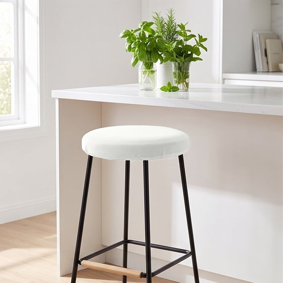 Linnome Round Bar Stool Seat Cover, Elastic Textured Linen Fabric Slipcover, Detachable Washable Protector for Swivel Rolling Salon Vanity Stool Cushion