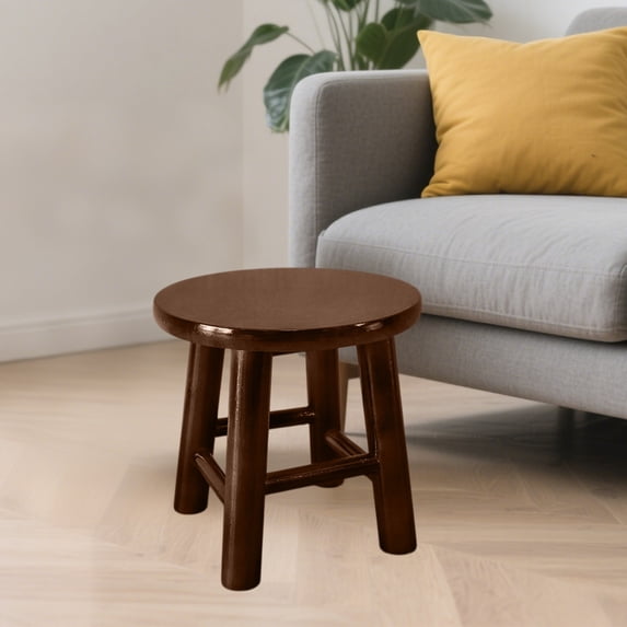 Linnome Round Leg Solid Wood Stool for Dining Table Breakfast Bar Seating Sturdy Build Natural Wood Tone