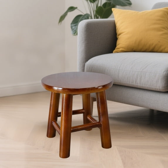 Linnome Round Leg Solid Wood Stool for Dining Table Breakfast Bar Seating Sturdy Build Natural Wood Tone