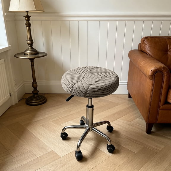 Linnome Round Stool Cover, Stretch Slipcover with Lattice Embossed Texture, Washable Seat Protector for Bar Stool, Dining Chair