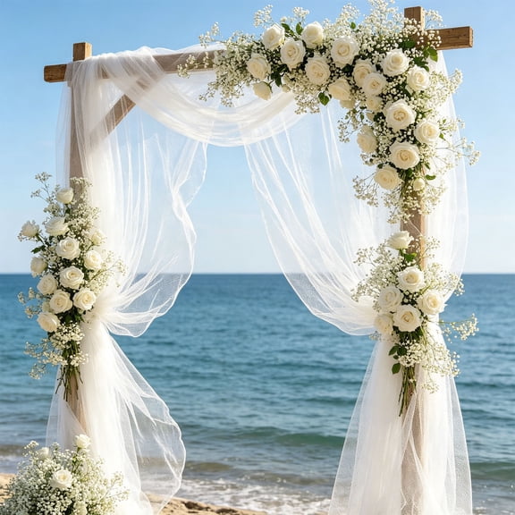 Linnome Sheer Chiffon Wedding Curtain for Arch Decoration Soft Polyester Drapery for Ceremony Party Chair 78.7in Beige