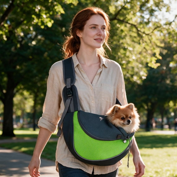 Linnome Small Pet Dog Sling Carrier Breathable Mesh Travelling Pet Hands- Sling Bag Adjustabled Padded Strap Front Pouch Shoulder Bag For Dogs Cats Outdoor Travel