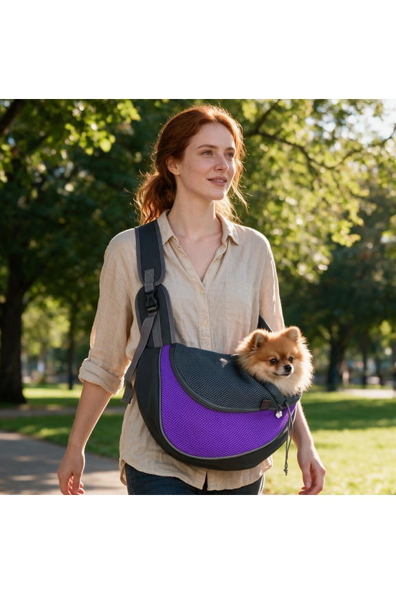 Small Pet Dog Sling Carrier Breathable Mesh Travelling Pet Hands- Sling Bag Adjustabled Padded Strap Front Pouch Shoulder Bag For Dogs Cats Outdoor Travel