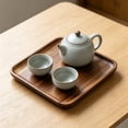 thumbnail image 1 of Linnome Solid Wood Serving Tea Tray Natural Brown Wooden Platter Raised Lip Cup Snack Fruit Display Board For Living Room Decor, 1 of 6