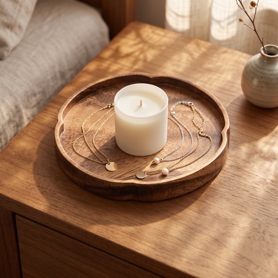 Linnome Solid Wood Serving Tray Brown Recessed Wooden Platter for Coffee Table Fruit Jewelry Aromatherapy Tea Room Desktop Storage