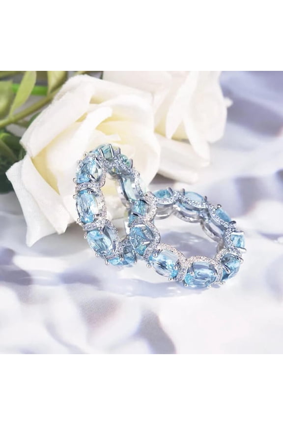 Sparkling Blue Gemstone Ring with Micro Pave Setting for Women Fashion Gems and Necklace Evening Wear Statement Accessory