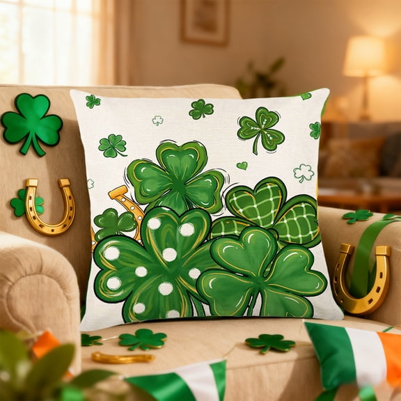 Linnome St. Patrick's Day Pillowcase Decorative Cushion Cover for Living Room Sofa Bedroom and Festive Styling