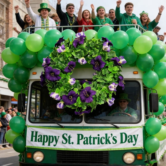 Linnome St. Patrick's Day Wreath Spring Door Decor 14 Inch Green Floral Wreath Indoor Outdoor Porch Wall Holiday Decoration