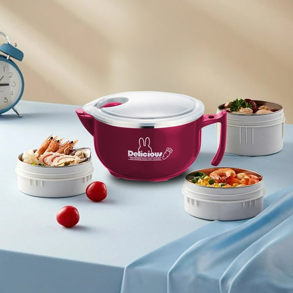 Linnome Stainless Steel 34 Oz Insulated Noodle Bowl with Lid for Ramen Soup Microwave Safe Lunch Box Container