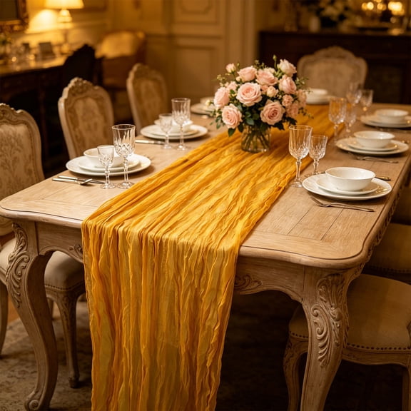 Linnome Table Runner Lightweight Sheer Wedding Party Decor Tassel Edge Long Fabric Table Scarf Multicolor Transparent Dining Table Accent for Party Banquet