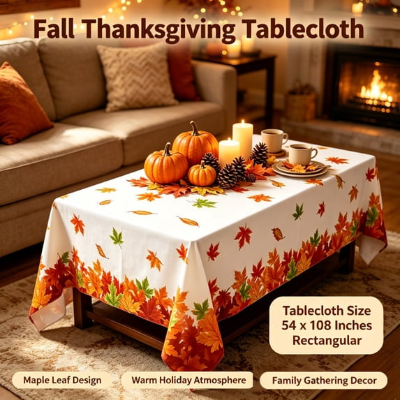 Linnome Thanksgiving Tablecloth, 54 x 108 Inch Rectangle Maple Leaf Table Cover, Waterproof Fall Harvest Dining Decor for Family Gathering, Autumn Theme Party Supplies, Yellow and Brown Polyester