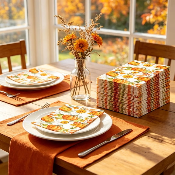 Linnome Thanksgiving Themed Disposable Paper Napkins 20 Pack 15.75x12.99 Inch for Fall Harvest Halloween Dinner Table Party