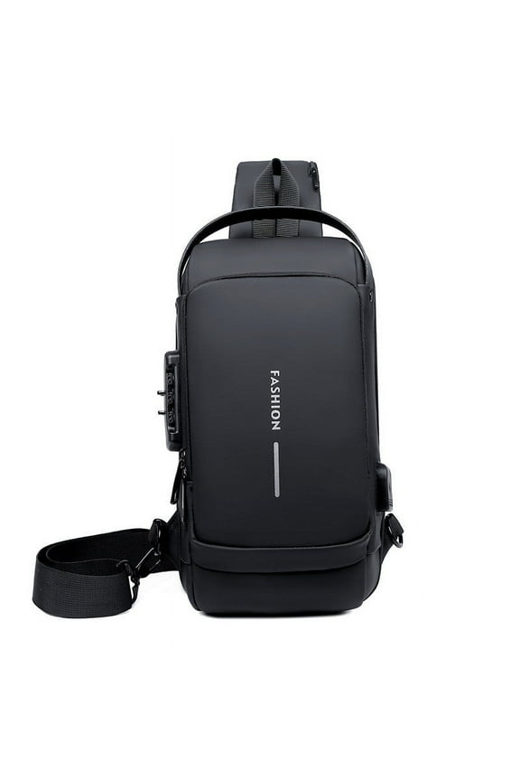 Travel Sling Bag Waterproof Crossbody Bag with Combination Lock Anti-Theft PU Leather Chest Bag with USB Charging Hole Shoulder Backpack Motorcycle Bags