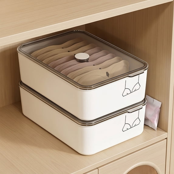 Linnome Underwear Storage Box 3 Partition Compartment Clear Lid Plastic Sock Bra Panties Drawer Organizer Wardrobe Closet Intimates Sorting Container