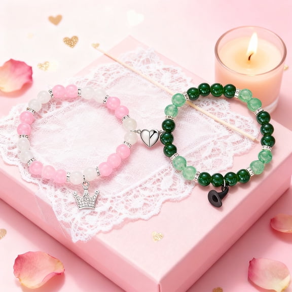 Linnome Valentine's Day Heart Magnetic Couple Bracelets Simple Braided Cord Romantic Matching Gifts for Lovers Affectionate Accessories