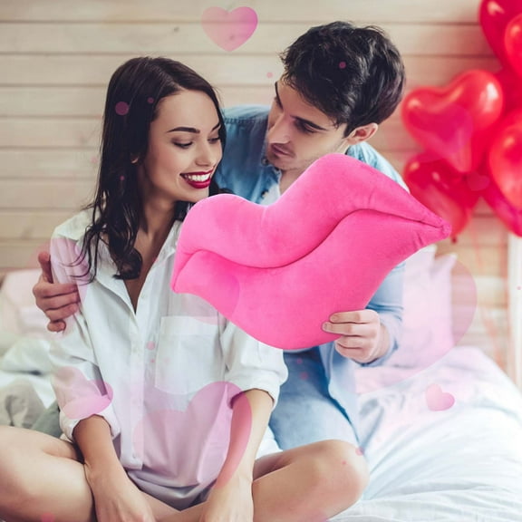 Linnome Valentine's Day Lip Shaped Pillow 17.7 Inches Soft Texture for Home Decor Couples Gifts Festive Cushion Piece