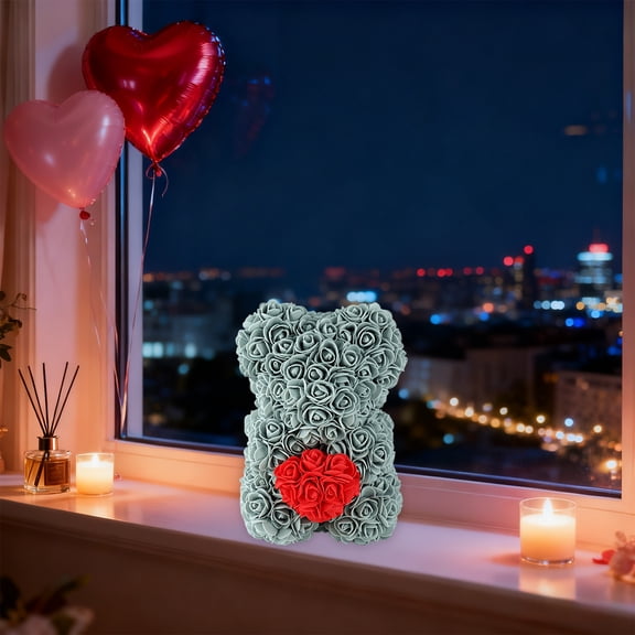 Linnome Valentine's Day Rose Bear Heart Shaped Handmade Flower Bear Festive Gift Home Decor Needs