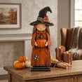 thumbnail image 1 of Linnome Vintage Hand Carved Wooden Witch Figurine Standing Statue,Folk Art Tabletop Decor with Pumpkin Broom Hat,Solid Wood Distressed Finish for Shelf Fireplace Cottage Primitive Home, 1 of 6