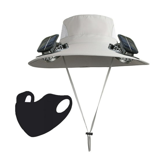 Linnome Wide Brim Sun Hat with Solar Fan - Outdoor Solar Fan Hat for Fishing, Hiking, Camping