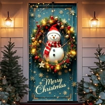 Linnome Winter Christmas Photo Backdrop - Decorative Door Curtain Hanging Cloth, for Party Background Displays