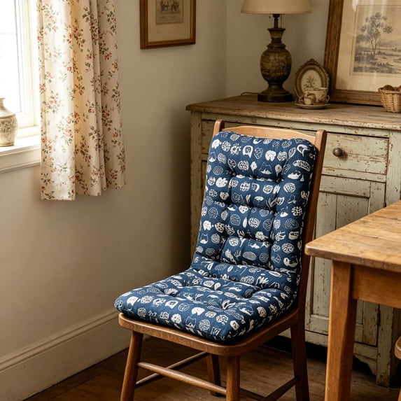 Linnome Winter Connected Chair Cushion Thick Padded Seat and Backrest Pad Warm Cover for Office Rocking Wicker Chair 17.32 Inch