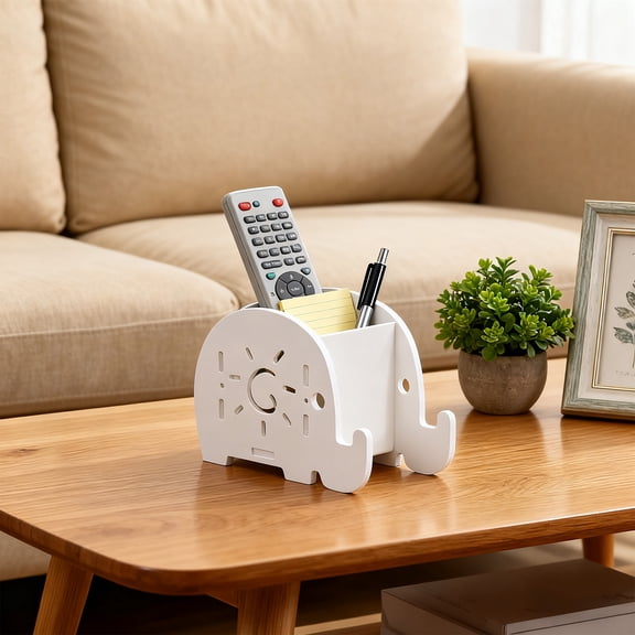 Linnome Wooden Elephant Shape Desk Organizer Pen Holder Makeup Brush Stand Storage Box For Office Home Table Decor Cute Animal Figurine