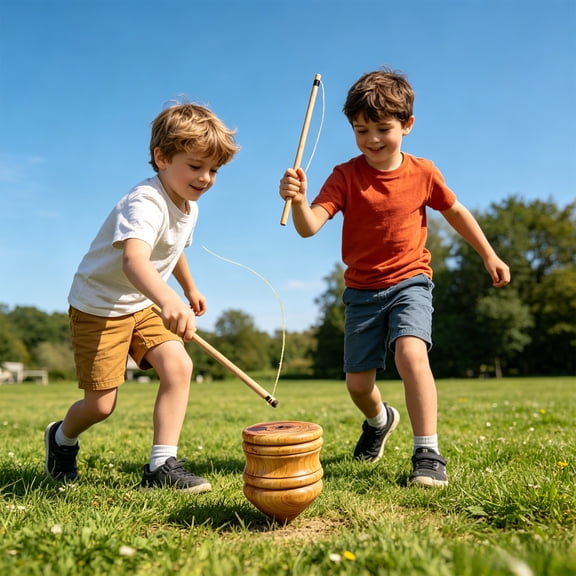 Linnome Wooden Spinning Top Plaything Set with String Classic Hand Played Gyroscope for All Ages Indoor Outdoor Play 3.15 Inch