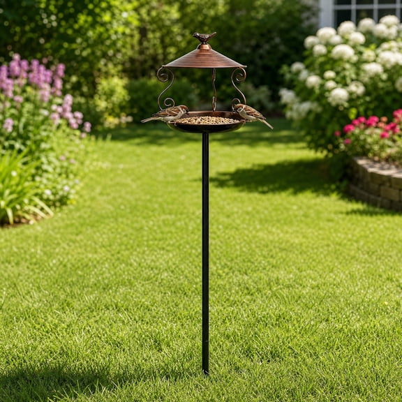 Linnome Wrought Iron Ground Stake Bird Feeder Outdoor Garden Small Wild Bird Food Station for Yard Lawn Wildlife Feeding