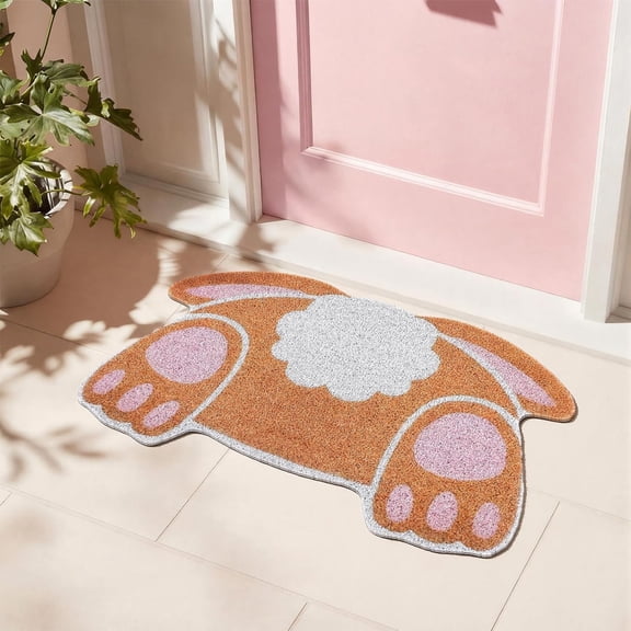 Linnome bunny Themed Doormat Non Slip Backing Coir Material for Entryway Front Door Spring Easter Welcome Mat Washable Outdoor Indoor Floor Decor