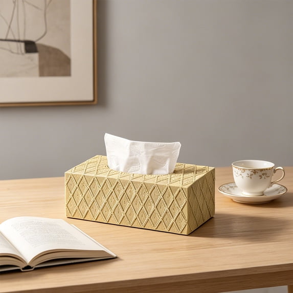 Linnome Large Faux Wicker Tissue Box Cover Desktop Napkin Storage Organizer Rectangular Paper Holder for Dining Table Bedroom Living Room Countertop