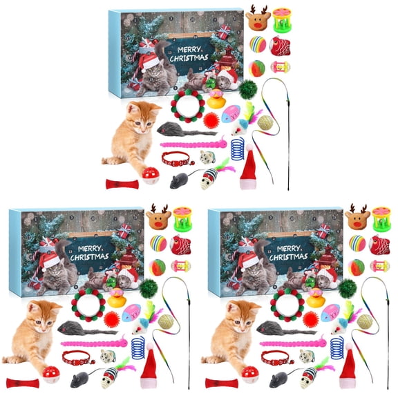 Linnyunggg 2024 Cat Advent Calendar 24 Days Countdown To Christmas Advent Calendar Cat Feather Teaser And Battery Operated Lights with Timer Battery Operated Lights with Timer for Outdoor Wreath
