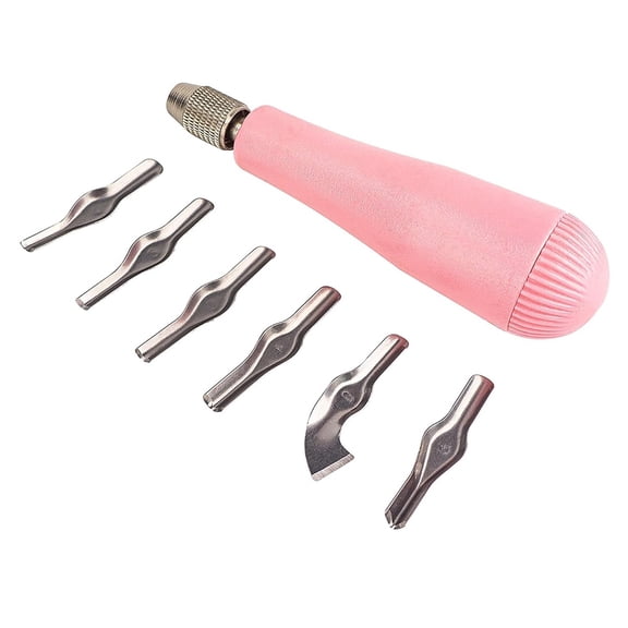 Linocut Carving Kit Tool Linoleum Cutter Assortment with 6 Blades for Block Printing for DIY Sculpture Carpenter,6 x cutting blades 1 x handle,Pink