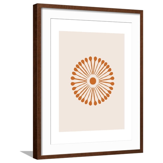Art.com Linocut Floral Mandala in Citrus Art Print, Brown Frame Wall Art, 23" x 29"