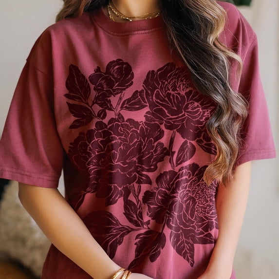 Linocut Flower Shirt Peonies Ranunculus Tee