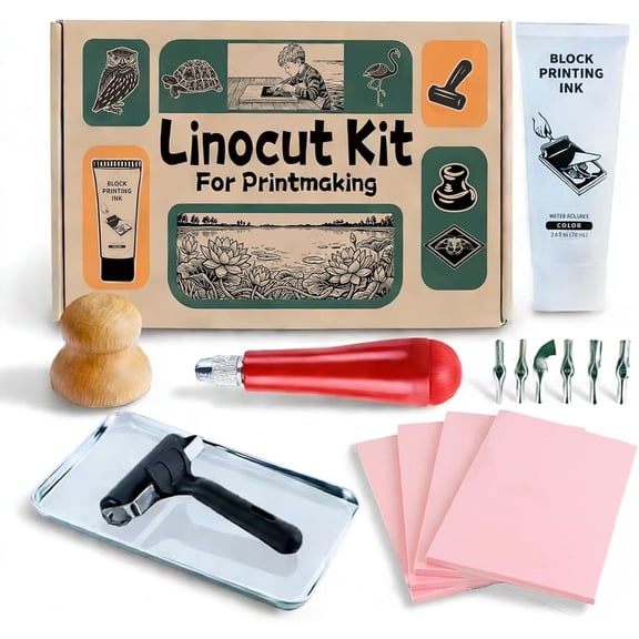 Linocut Kit for Printmaking,Linoleum Blocks for Printmaking Supplies,Block Printing Stamp Making Kit,Linoleum Blocks Carving Tools,Arts and Crafts Gift for Adults,Women,Men,Boys,Girls