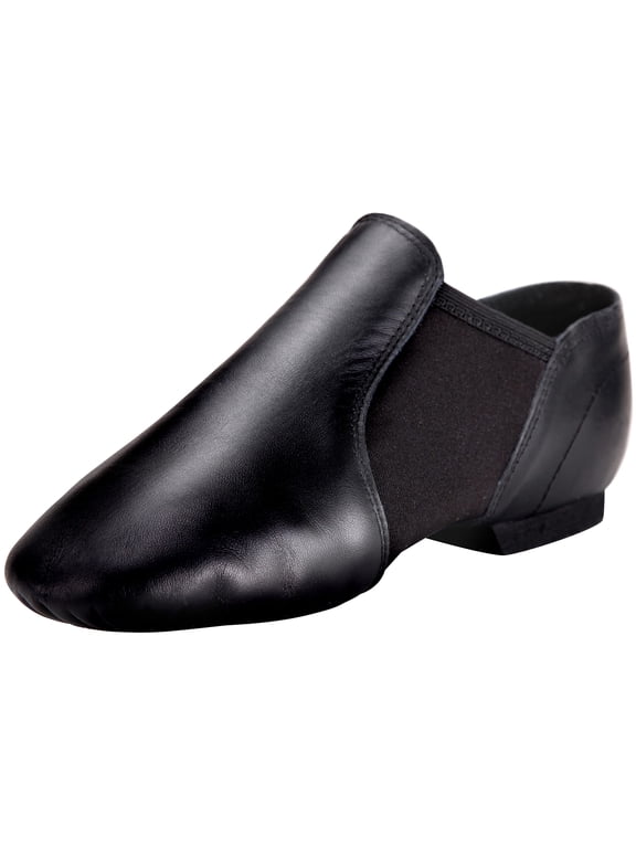 (Tent Leather Upper Jazz Shoe Slip-on for Women and Men's Dance Shoes Black 12M