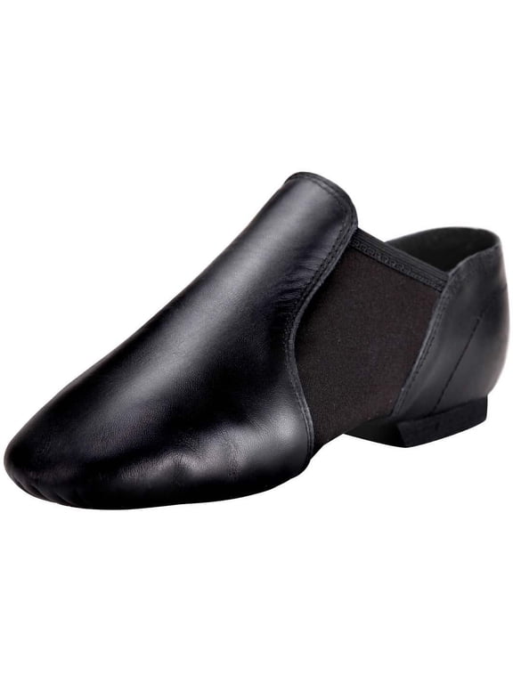 Tent Leather Upper Jazz Shoe Slip-on for Women and Men's Dance Shoes Black 8.5M women/ 8 men