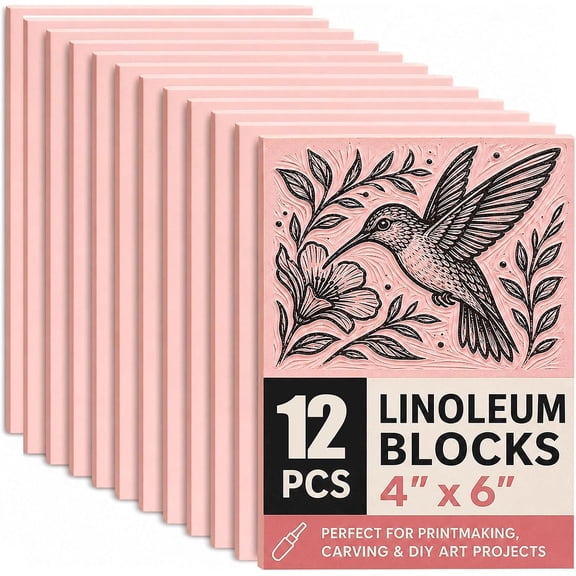 Linoleum Blocks for Printmaking Supplies - 12PCS 4”x6”Rubber Linocut Block Printing Kit for Stamp Carving, Soft Relief Printing Linoleum for DIY Crafts & Art Projects