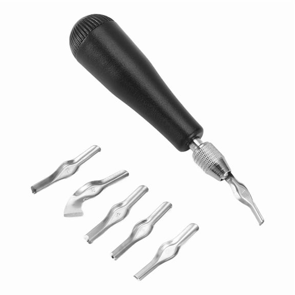 Linoleum Cutter Kit Assortment,Rubber Stamp Carving Tools with 6 Blade Wood Handle Printmaking Carving Tools Set,1 x Wooden Handle 6 x Blades,Black