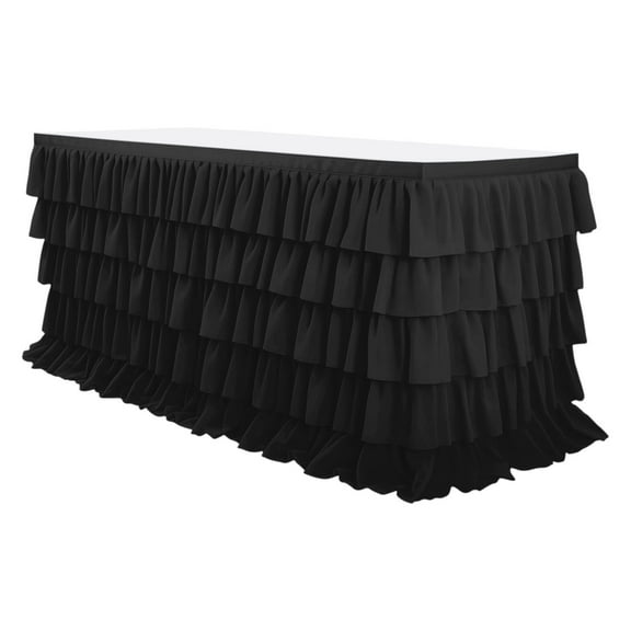 Linnome 5-Layer 9 ft Pleated Party Tablecloth - Elastic Hem Fits Various Table Shapes for Wedding, Birthday, and Holiday Celebrations
