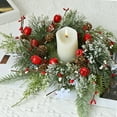 thumbnail image 1 of Linnome Artificial Leaf Candlestick Wreath Ring - Christmas Table Candle Garland Centerpiece for Holiday Home Decor, Dining, Mantel, and Festive Party Setting, 1 of 7