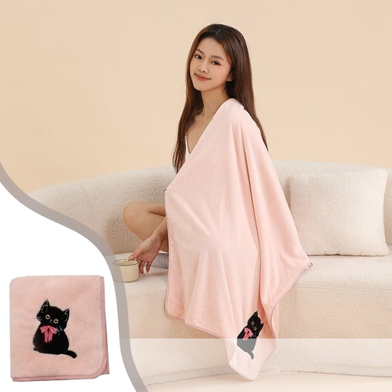 Linnome Cat Pattern Bath Towel for Adults, Ultra Soft and Absorbent Portable Towel Perfect for Home Use and Travel